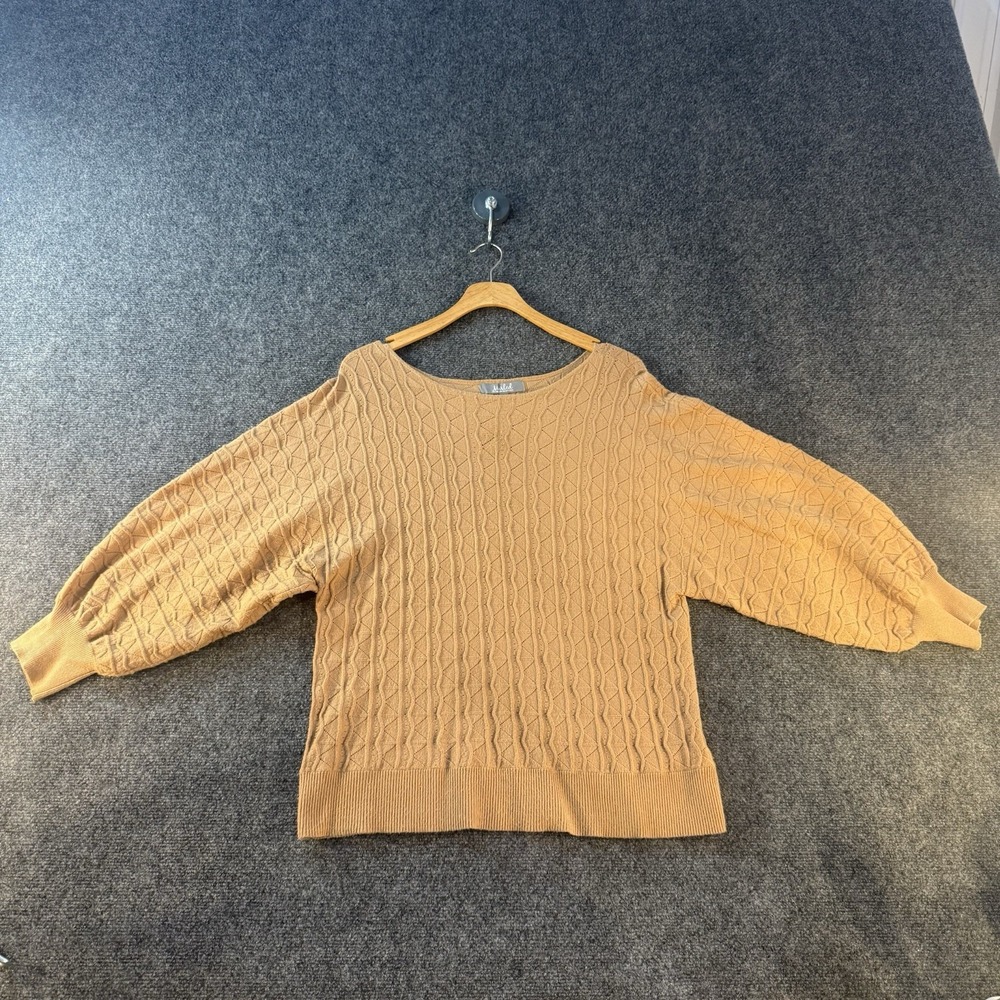 Marled Womens M Cable Knit Sweater Camel Brown Dolman Batwing Sleeve Pullover